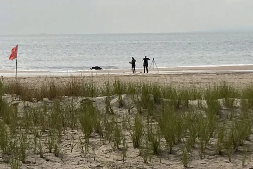 Policiais examinam praia onde foram encontrados os corpos de três crianças