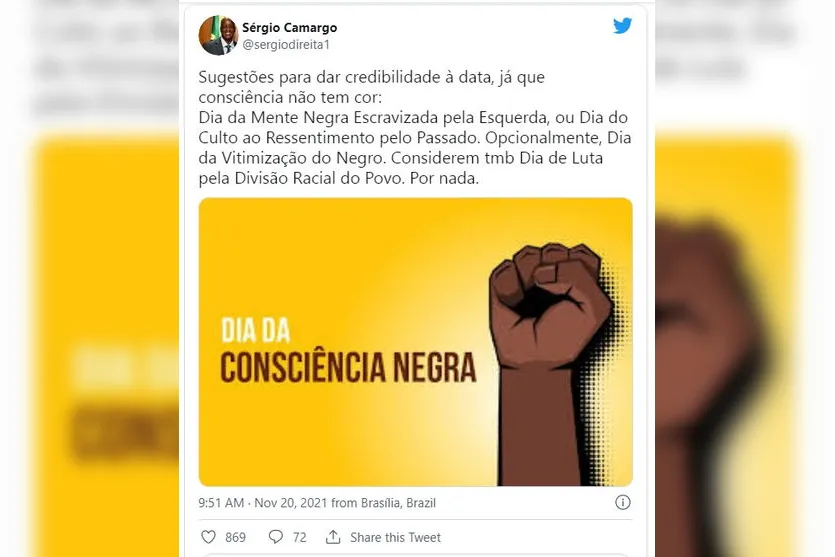 Sérgio Camargo  critica Dia da Consciência Negra nas redes